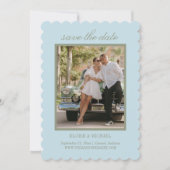 Moderne Script Citrus Blauwe Trouwfoto Save The Date (Voorkant)