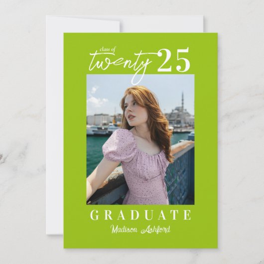 Moderne Script Citrus Photo Graduation Party Kaart (Voorkant)