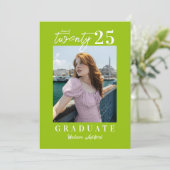 Moderne Script Citrus Photo Graduation Party Kaart (Staand voorkant)
