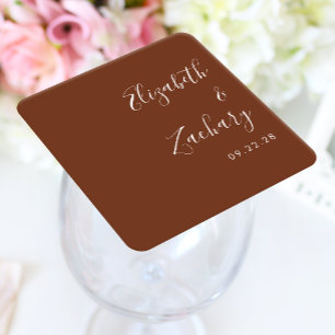 Moderne Script Coffee Bruine Bruiloft Kartonnen Onderzetters