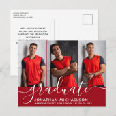 Moderne Script Collage Foto Afstuderen Aankondigingskaart (Voorkant / Achterkant)