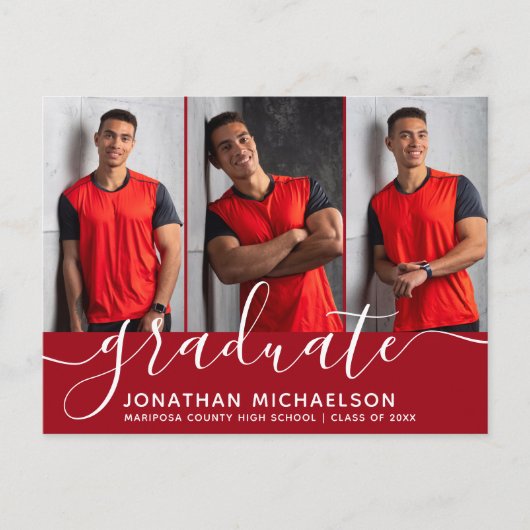 Moderne Script Collage Foto Afstuderen Aankondigingskaart (Voorkant)