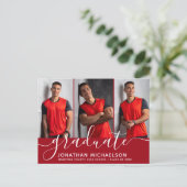 Moderne Script Collage Foto Afstuderen Aankondigingskaart (Staand voorkant)