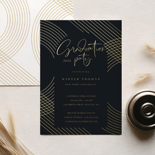 Moderne Script Concentric Arches Graduation Party Folie Uitnodiging