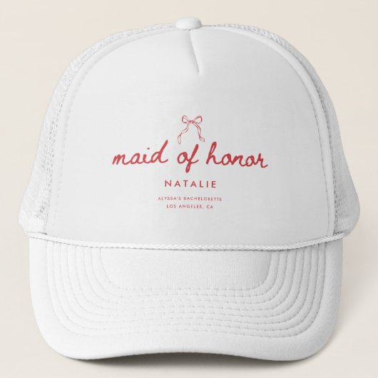 Moderne Script Coquette Strik Erebruid Naam Trucker Pet (Voorkant)