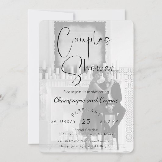 Moderne Script Couples Douche Foto Kaart (Voorkant)