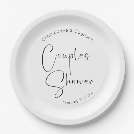 Moderne Script Couples Shower Papieren Bordje (Voorkant)