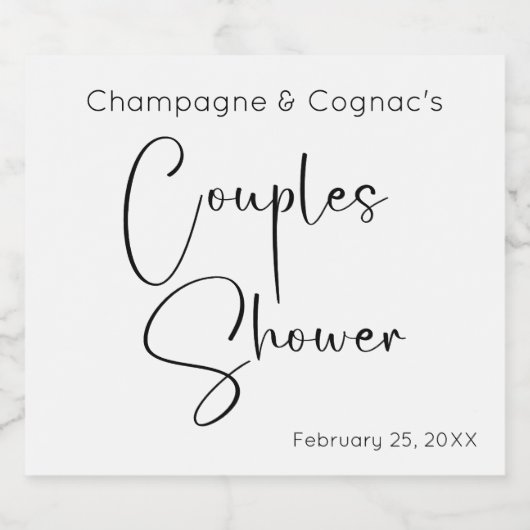 Moderne Script Couples Shower Sparkling Wijnetiket (Enkel label)