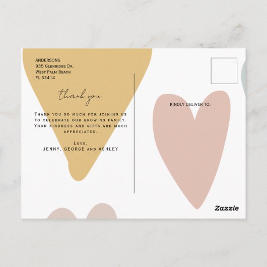 Moderne Script Dank Je 3 Foto's Baby Shower Briefkaart (Achterkant)