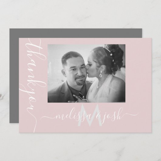 Moderne Script Dank U Huwelijk Koppels Foto Roze Kaart (Voorkant / Achterkant)