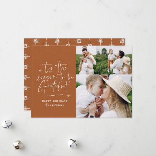 Moderne script dankbaar fotovakantie feestdagenkaart (Voorkant / Achterkant in situ)