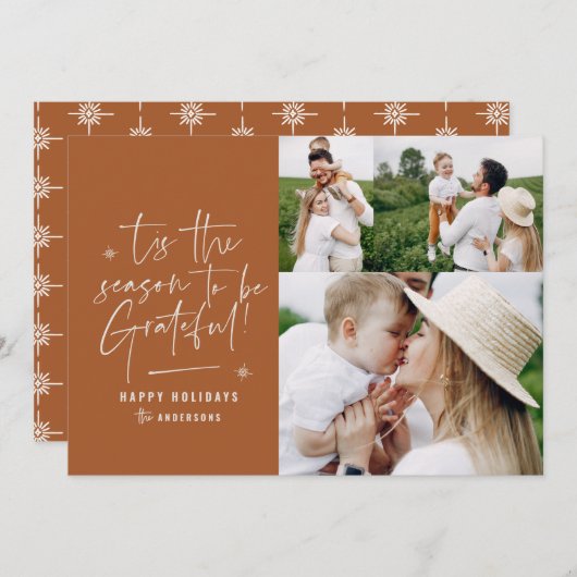 Moderne script dankbaar fotovakantie feestdagenkaart (Voorkant / Achterkant)