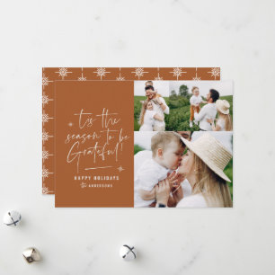 Moderne script dankbaar fotovakantie feestdagenkaart