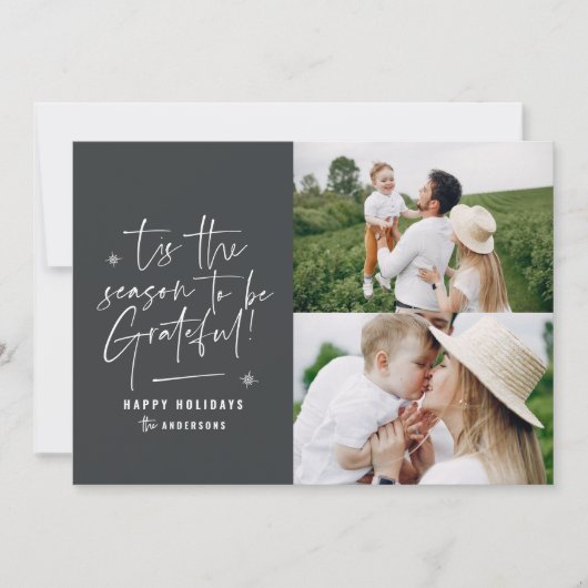 Moderne script dankbaar fotovakantie feestdagenkaart (Voorkant)