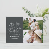 Moderne script dankbaar fotovakantie feestdagenkaart (Staand voorkant)