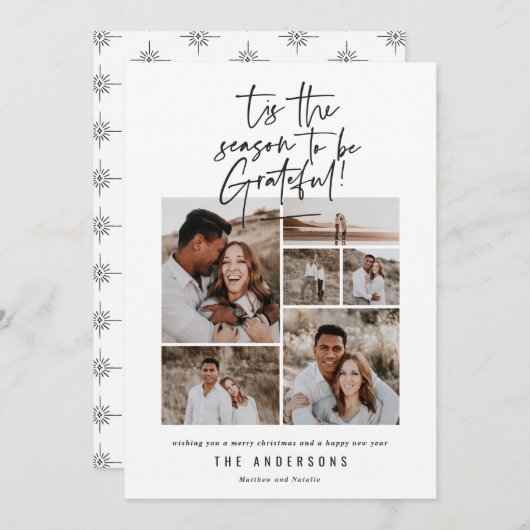 Moderne script dankbaar fotovakantie feestdagenkaart (Voorkant / Achterkant)