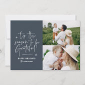 Moderne script dankbaar fotovakantie feestdagenkaart (Voorkant)