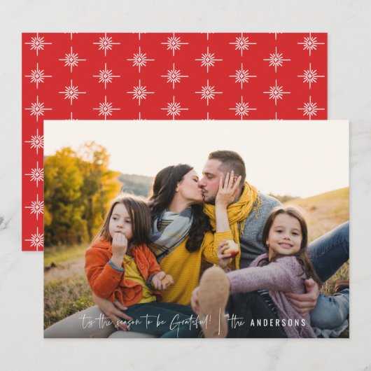 Moderne script dankbaar fotovakantie feestdagenkaart (Voorkant / Achterkant)