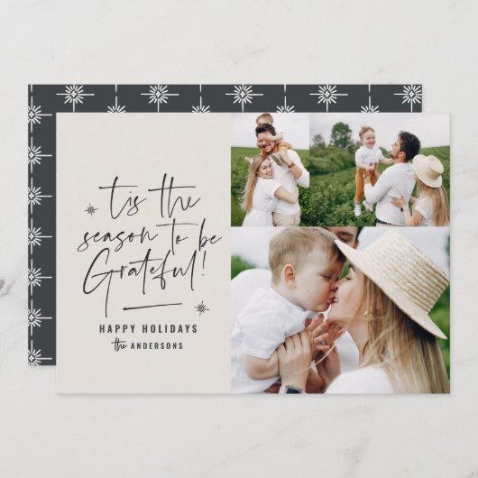 Moderne script dankbaar fotovakantie feestdagenkaart (Voorkant / Achterkant)