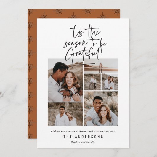 Moderne script dankbaar fotovakantie feestdagenkaart (Voorkant / Achterkant)