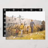 Moderne script dankbaar fotovakantie feestdagenkaart (Voorkant / Achterkant)