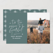 Moderne script dankbaar fotovakantie feestdagenkaart (Voorkant / Achterkant)