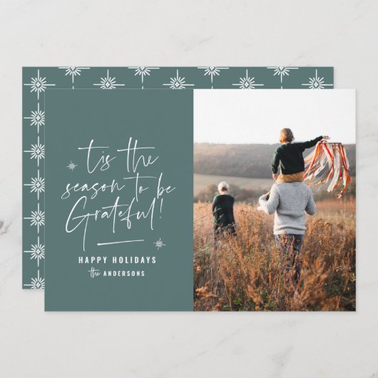 Moderne script dankbaar fotovakantie feestdagenkaart (Voorkant / Achterkant)