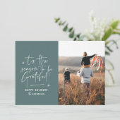 Moderne script dankbaar fotovakantie feestdagenkaart (Staand voorkant)