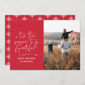 Moderne script dankbaar fotovakantie feestdagenkaart (Voorkant / Achterkant)