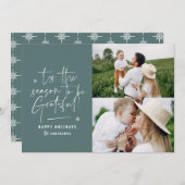 Moderne script dankbaar fotovakantie feestdagenkaart (Voorkant / Achterkant)