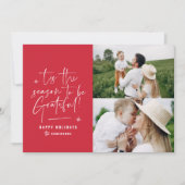 Moderne script dankbaar fotovakantie feestdagenkaart (Voorkant)