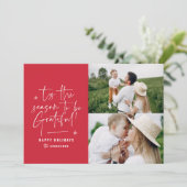 Moderne script dankbaar fotovakantie feestdagenkaart (Staand voorkant)