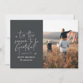 Moderne script dankbaar fotovakantie feestdagenkaart (Voorkant)
