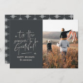 Moderne script dankbaar fotovakantie feestdagenkaart (Voorkant / Achterkant)