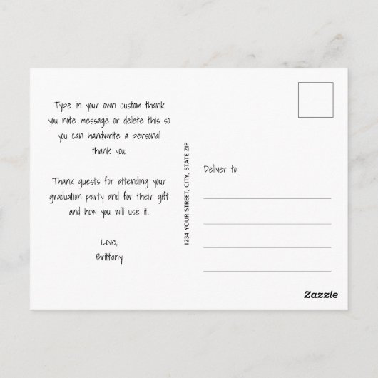 Moderne Script Dankjewel Foto Afstuderen Briefkaart (Achterkant)