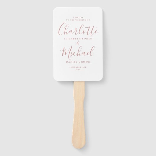 Moderne Script Dusty Rose Huwelijksprogramma Handwaaier (Voorkant)