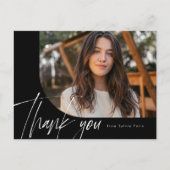 Moderne script één foto zwarte afstudeer dank je briefkaart (Voorkant)