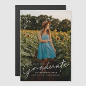 Moderne Script Eenvoudige Foto Afstuderen Magnetische Uitnodiging (Voorkant / Achterkant)