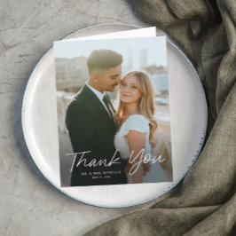 Moderne Script Eenvoudige Foto Huwelijk Bedankkaart