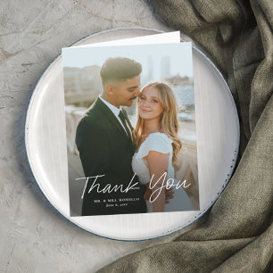 Moderne Script Eenvoudige Foto Huwelijk  Bedankkaart