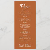Moderne script, eenvoudige terracotta bruiloft menu (Voorkant)