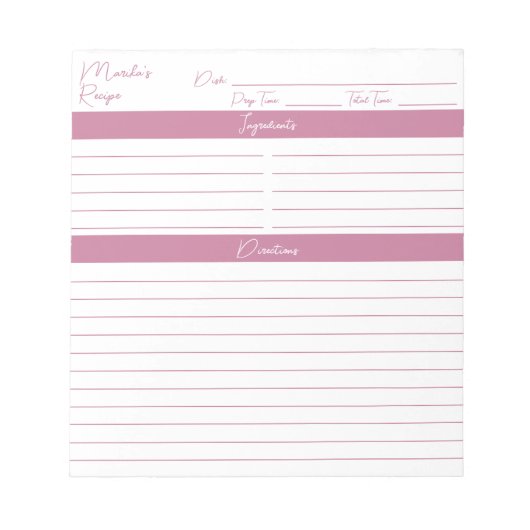 Moderne script elegant Blush roze recipes Notitieblok (Voorkant)