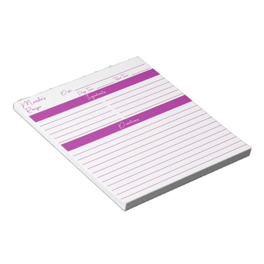 Moderne script elegant donkerroze recept notitieblok (Schuin)