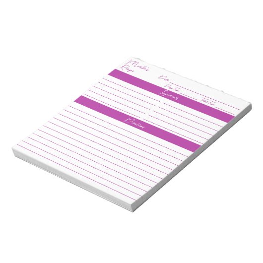 Moderne script elegant donkerroze recept notitieblok (Linkerzijde)