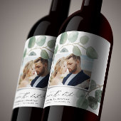 Moderne script elegant  foto eucalyptus sparkling wijnetiket