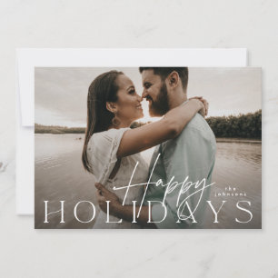 Moderne Script Elegant Kerstmis Plat Foto Gelukkig Feestdagenkaart