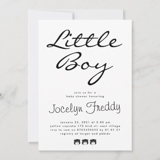 Moderne Script elegant Little Boy Black op White Kaart (Voorkant)
