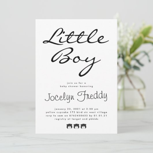 Moderne Script elegant Little Boy Black op White Kaart (Staand voorkant)