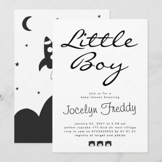 Moderne Script elegant Little Boy Black op White Kaart (Voorkant / Achterkant)