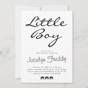 Moderne Script elegant Little Boy Black op White Kaart